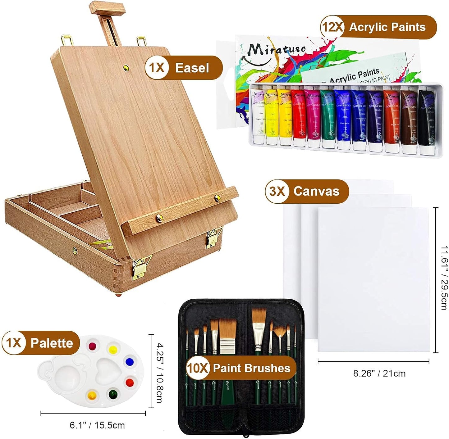 27-teiliges Malset mit Acrylfarben, Tischstaffelei, Wood-Set