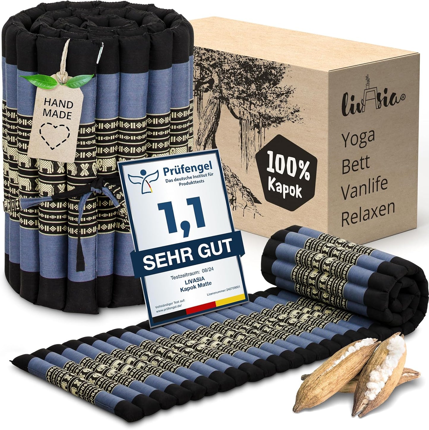 Rollmatte Rollmatratze für Gäste und Outdoor (200x50x4,5cm), S (200 x 50 cm) Blau/Elefanten