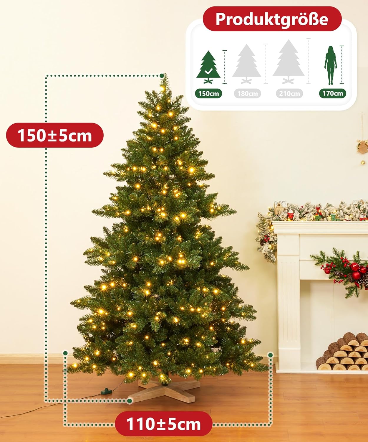 Künstlicher Weihnachtsbaum mit 240 LEDs, 150cm
