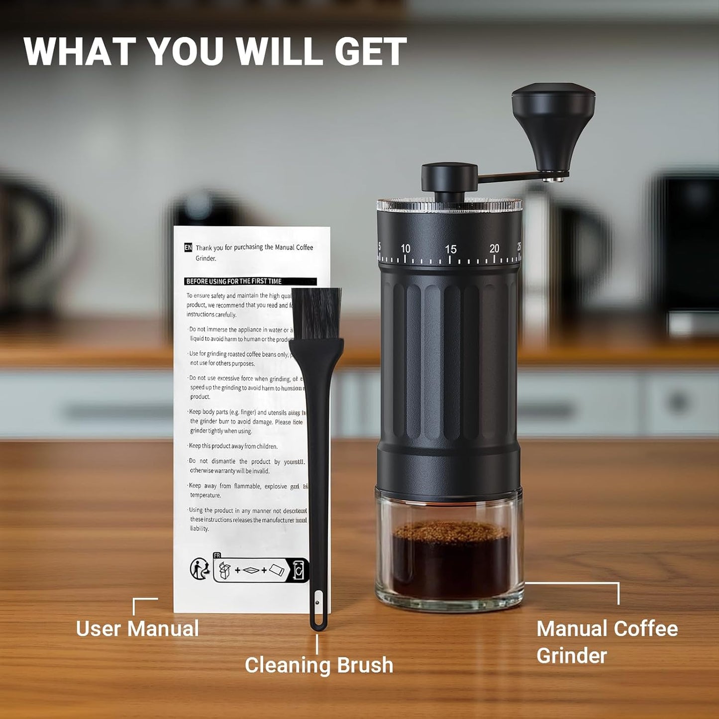 Kaffeemühle mit 40 einstellbaren Stufen, Keramikmahlwerk – Schwarz