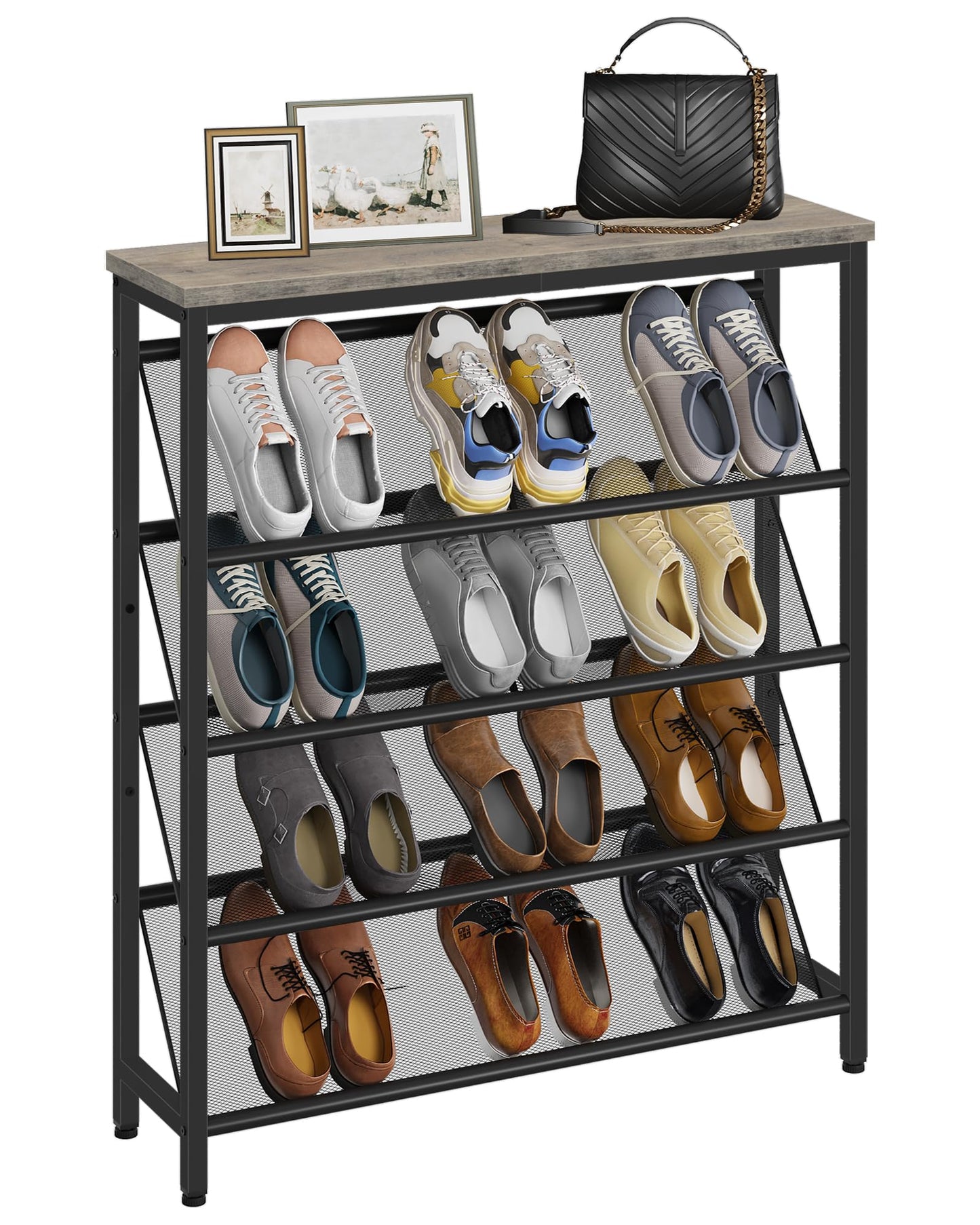 5-stufiges Schuhregal, Greige, Schwarz 75 x 20 x 105 cm