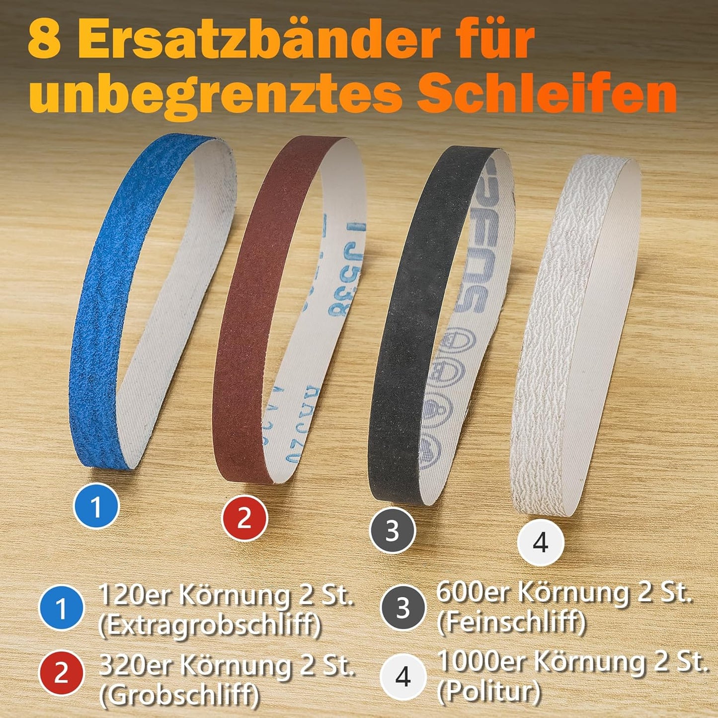 8 Stück Ersatz-Schleifbänder für TG2002, Ersatzbänder