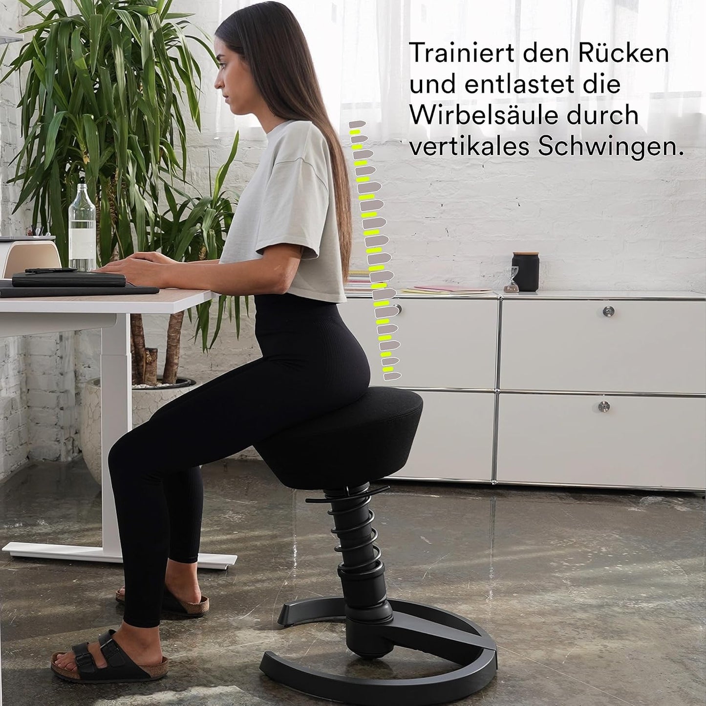 Ergonomischer Swopper mit Rückenlehne, Gestellfarbe - Schwarz Kunstleder Uruguay Sitzfarbe - Schwarz