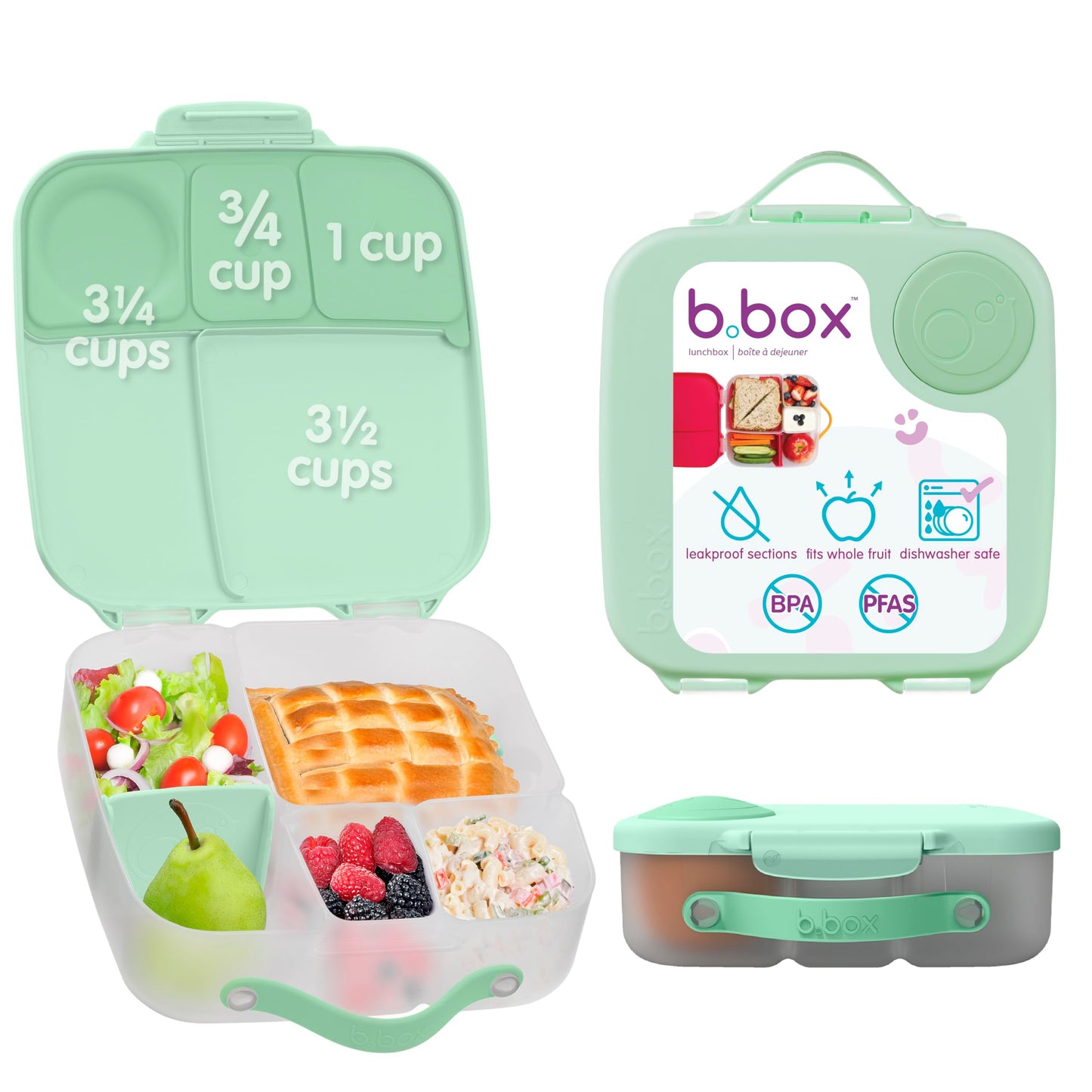 Grosse Bento-Box mit Kühlpack und Trenner 4 Fächer, Spearmint