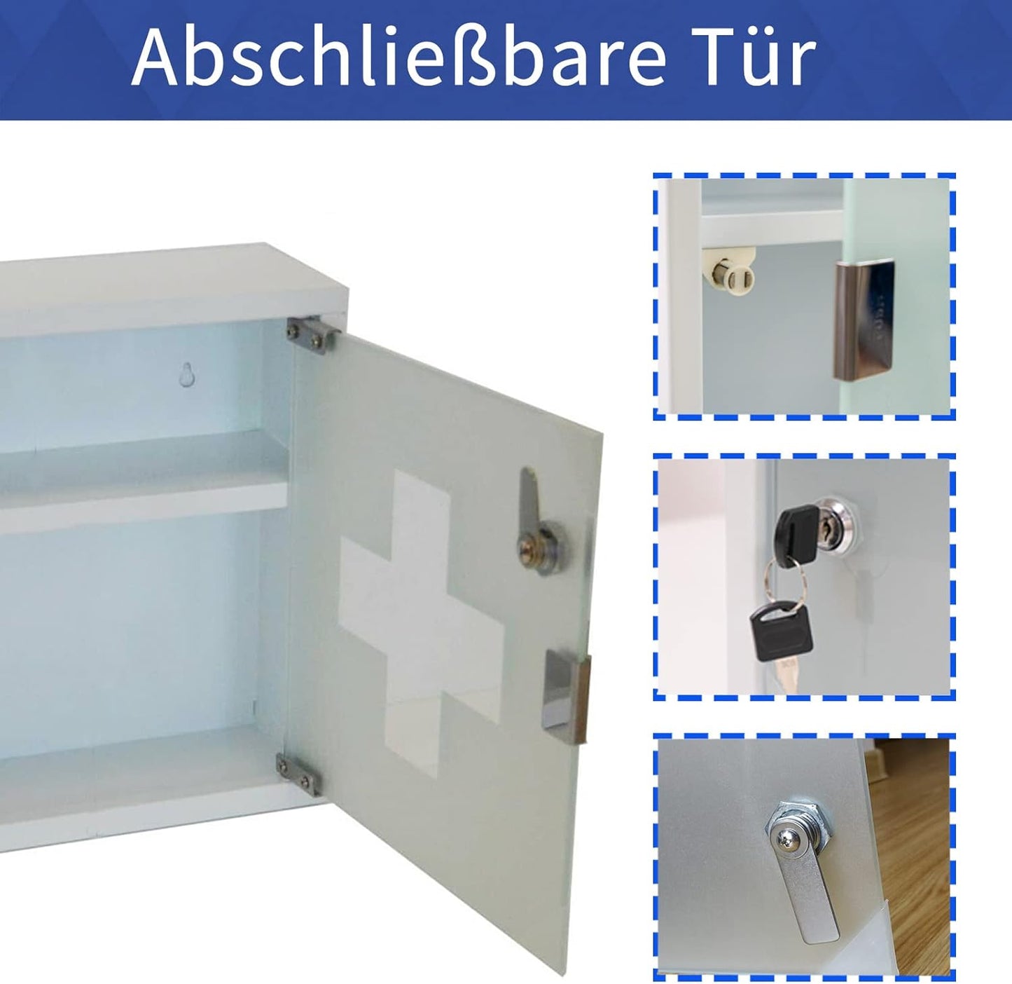 Abschliessbarer Erste-Hilfe-Schrank, White,2 Fächer
