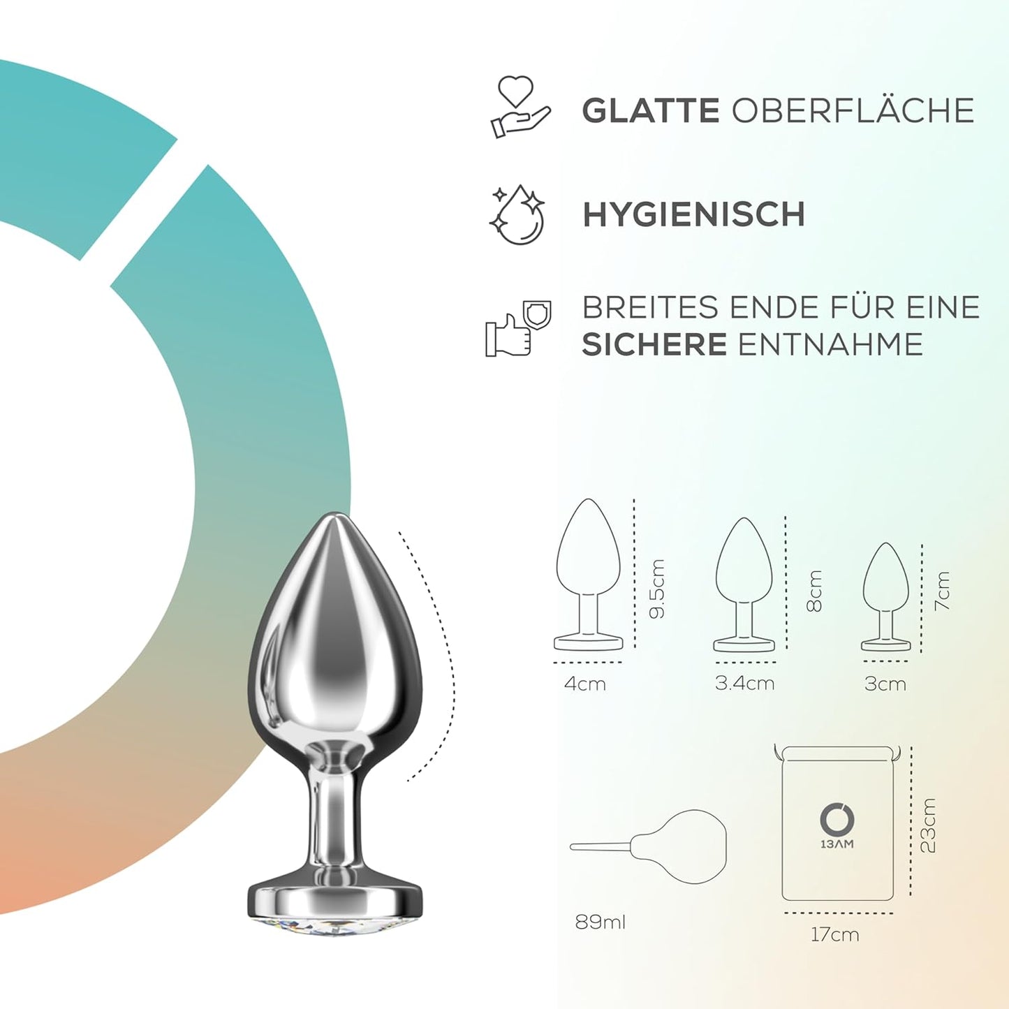 3er-Set Analplug Crystal White inkl. Analdusche