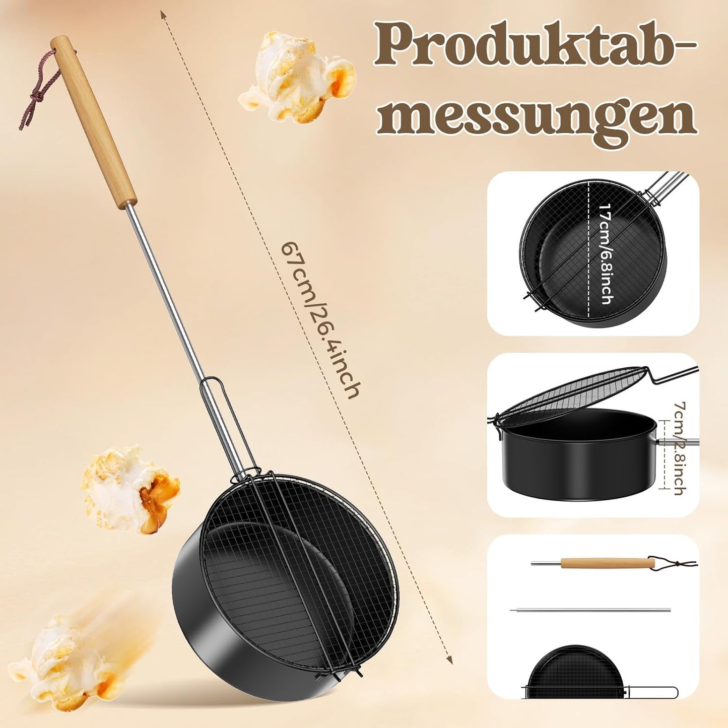 Popcorn-Grillpfanne für Lagerfeuer & Grill, Schwarz