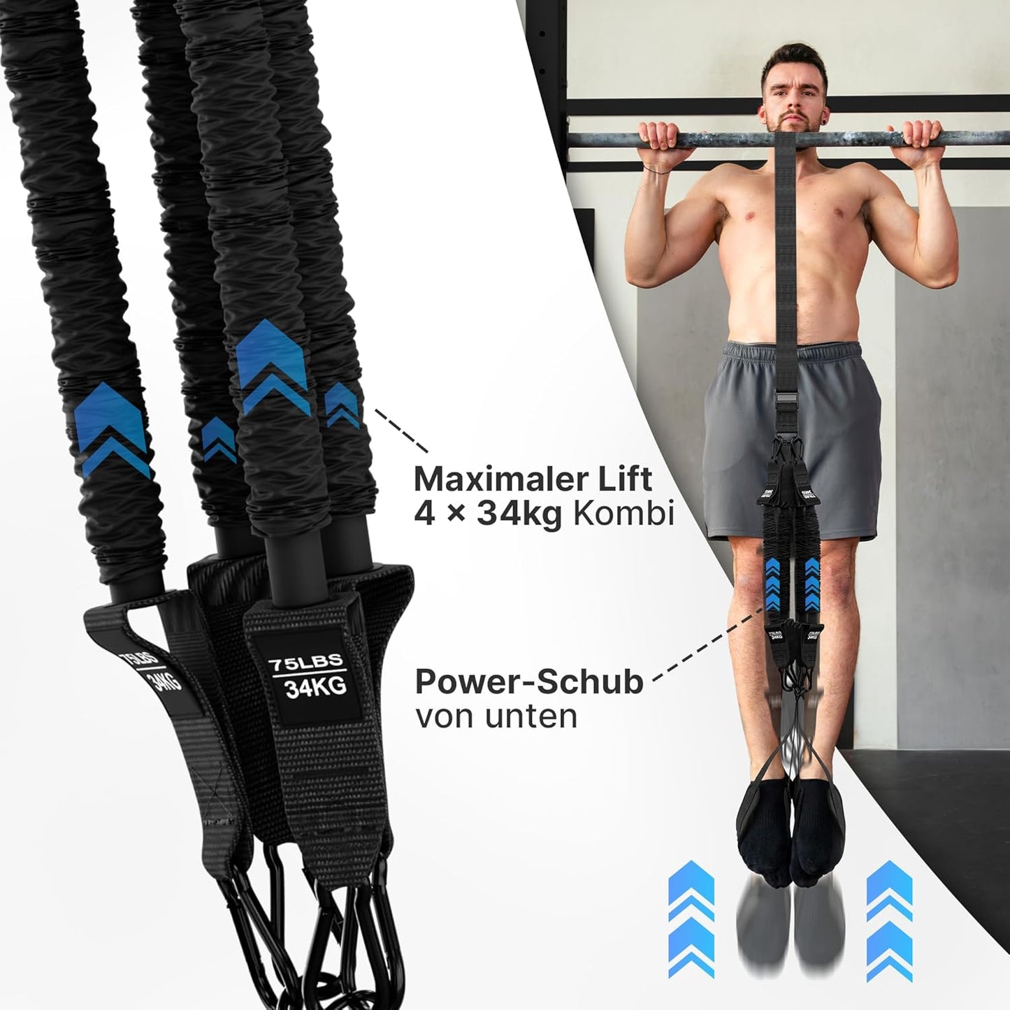 Klimmzughilfe mit 4-Seil-System und Fussschlaufen, Klimmzughilfe