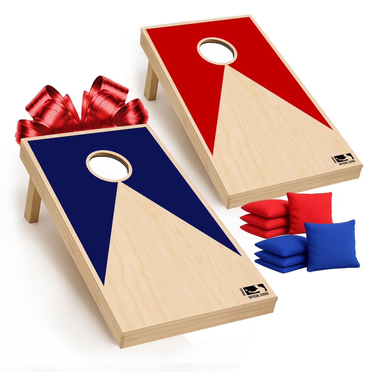 Cornhole Spielset mit 2 Boards & 8 Säckchen, Cornhole aus Holz Blau und Rot