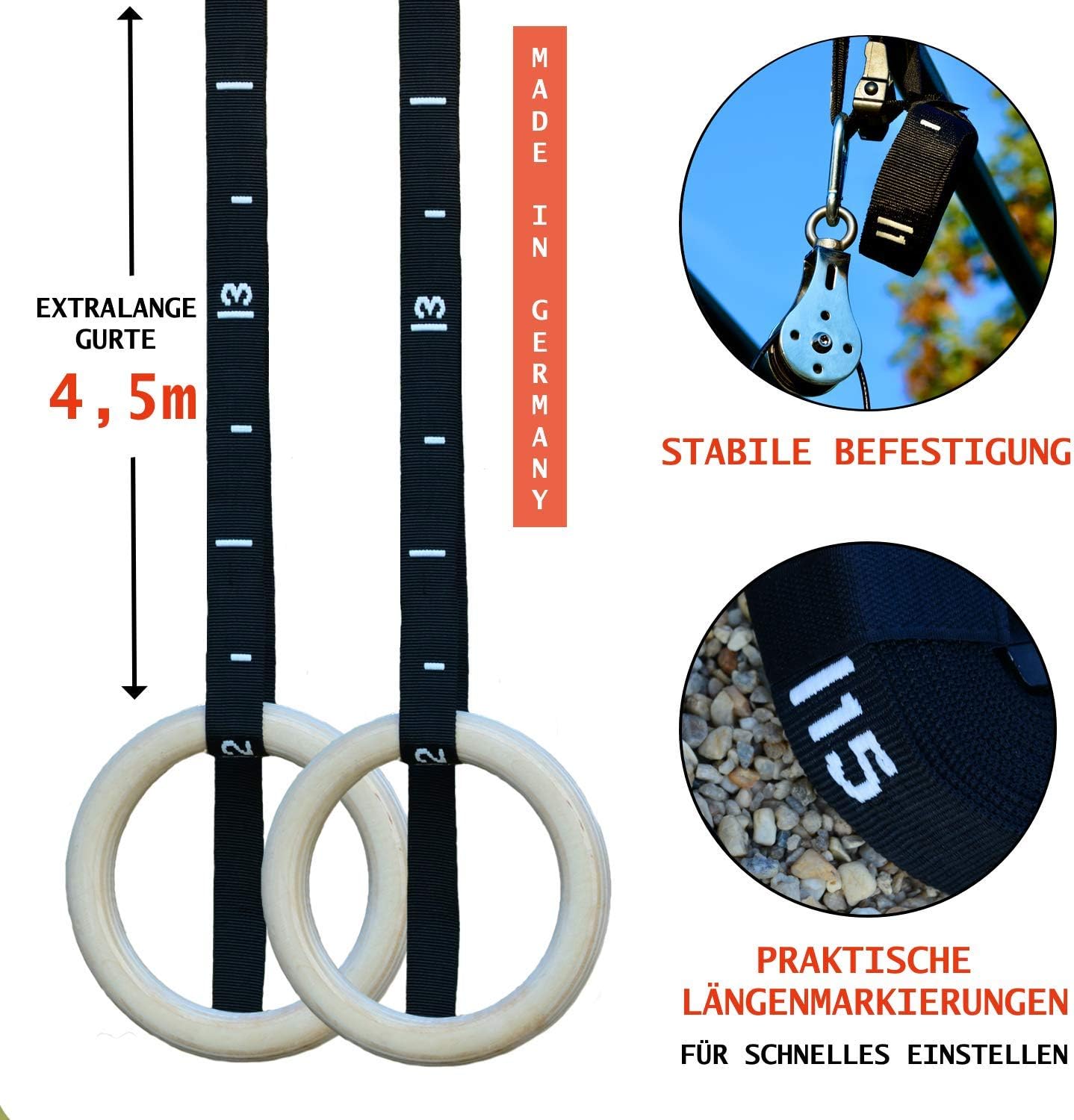 FlyFit Premium Fitnessringe und Turnstange mit Flaschenzugsystem, Erwachsene