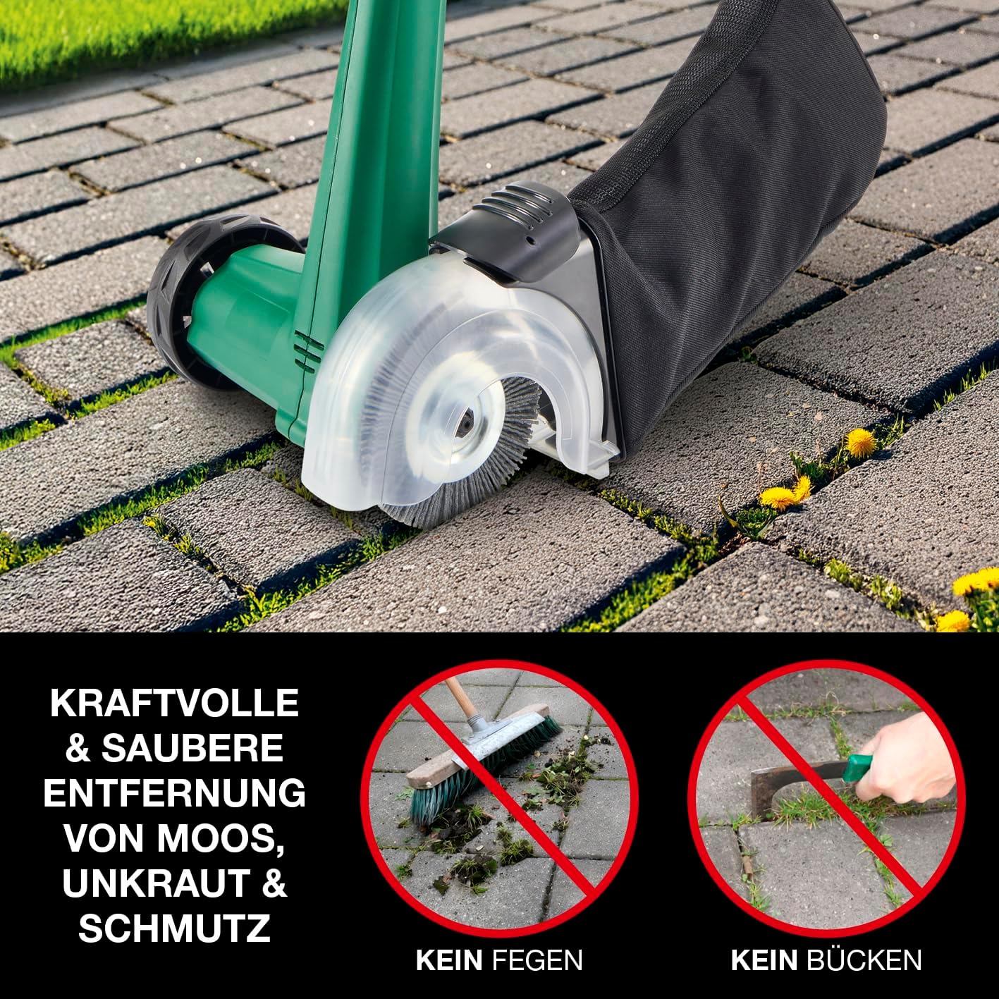 Elektrische Reinigungsbürste mit Fugenbürste & Auffangnetz, 1200 Umdrehungen - inkl. 1,3 Liter Auffangnetz