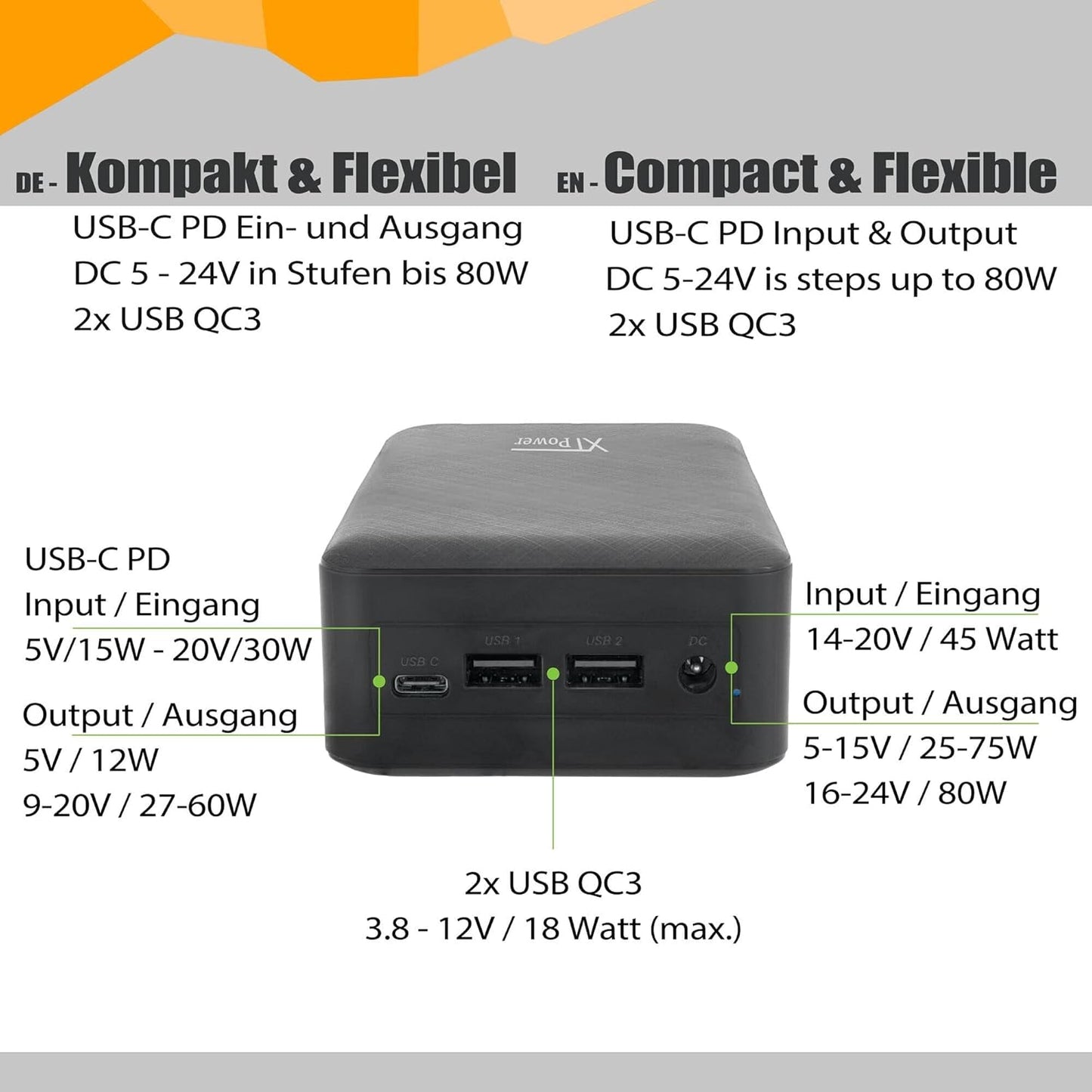 Powerbank XT-27000DC-AO-PA mit USB-C PD, XT-27000DC-AO-PA