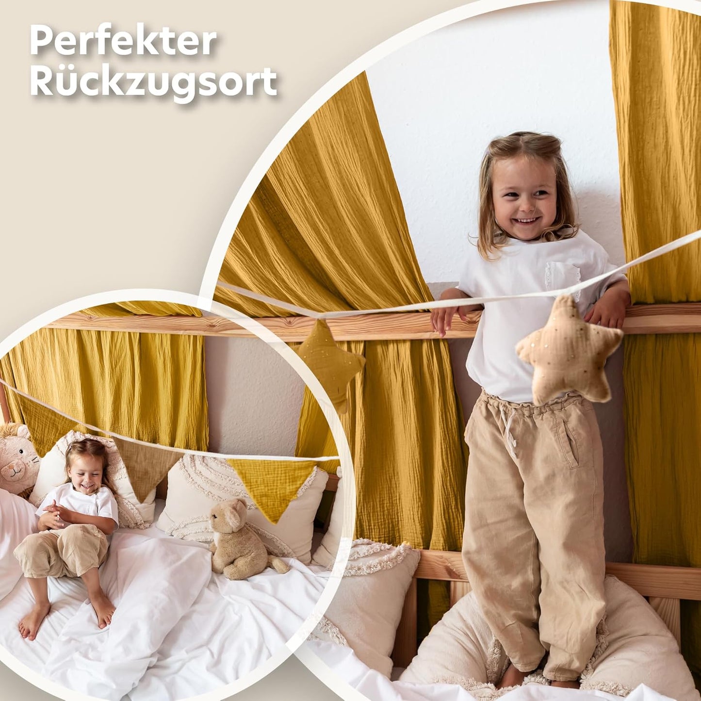 2er-Set Betthimmel für Hausbett, Senfgelb mit Gold 2er Set 67 x 270cm