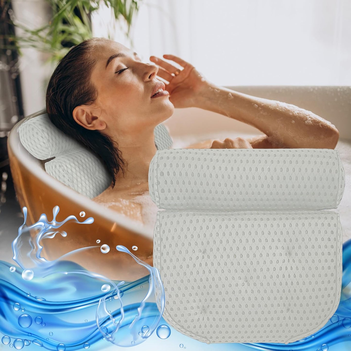 Ergonomisches Badewannenkissen mit Saugnäpfen, Weiss extra dick