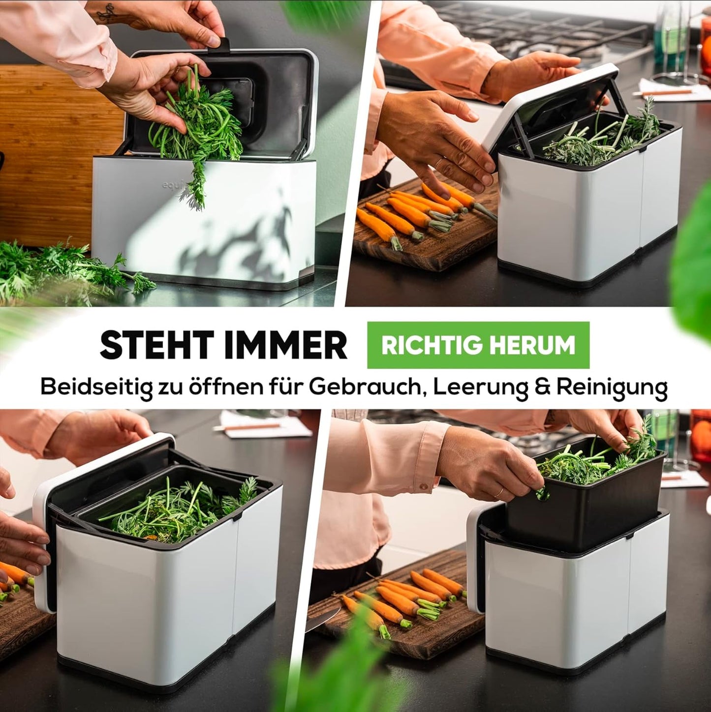 Komposteimer mit Geruchsfilter, Weiß matt 3l