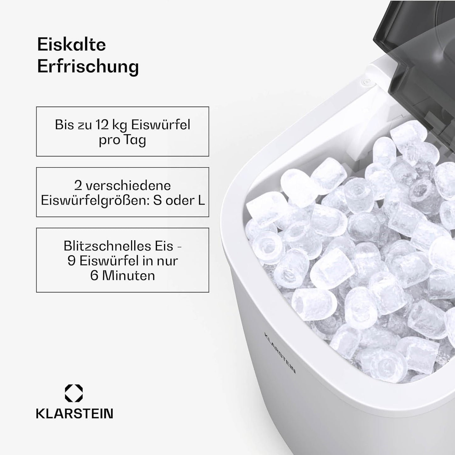 Tragbare Eiswürfelmaschine mit LED-Anzeige, Weiss