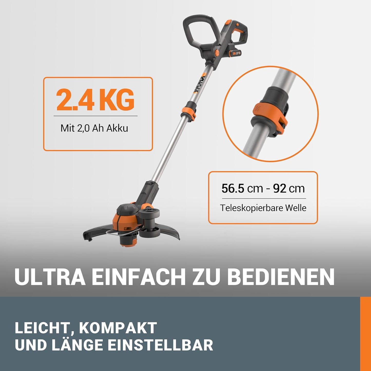 Akku-Rasentrimmer WORX WG163E.1, inkl. 2Ah Akku & Ladegerät