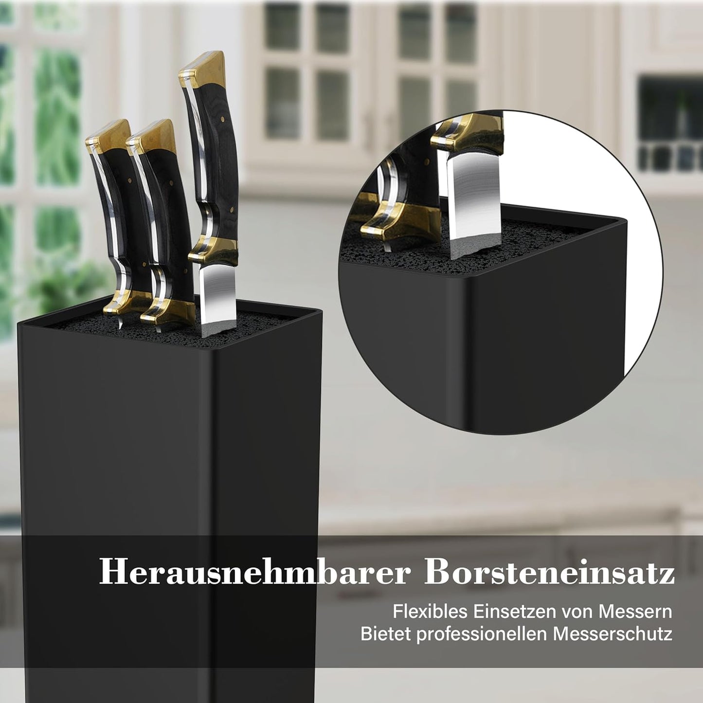 Universal Messerblock mit Borsteneinsatz, Schwarz,quadrat