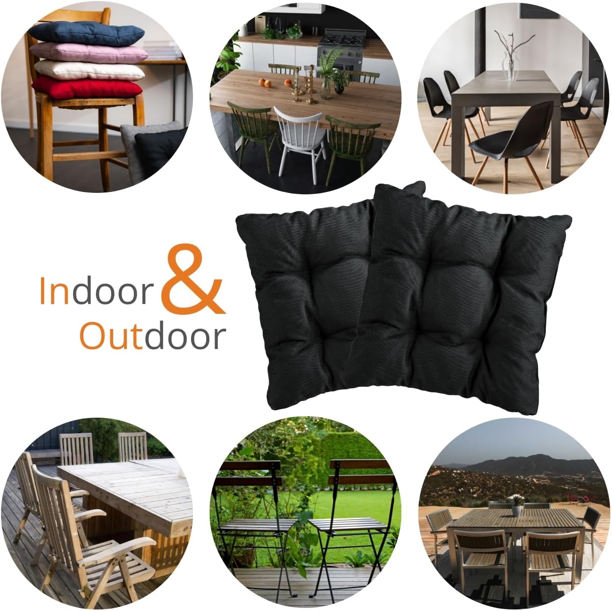 2er-Set Stuhlkissen für Indoor & Outdoor, waschbar, Schwarz 2