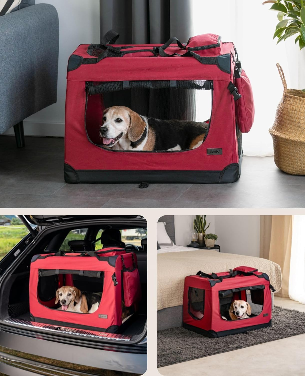 Hundetransportbox, Dunkelrot, M: 70 x B 52 x H 50 cm