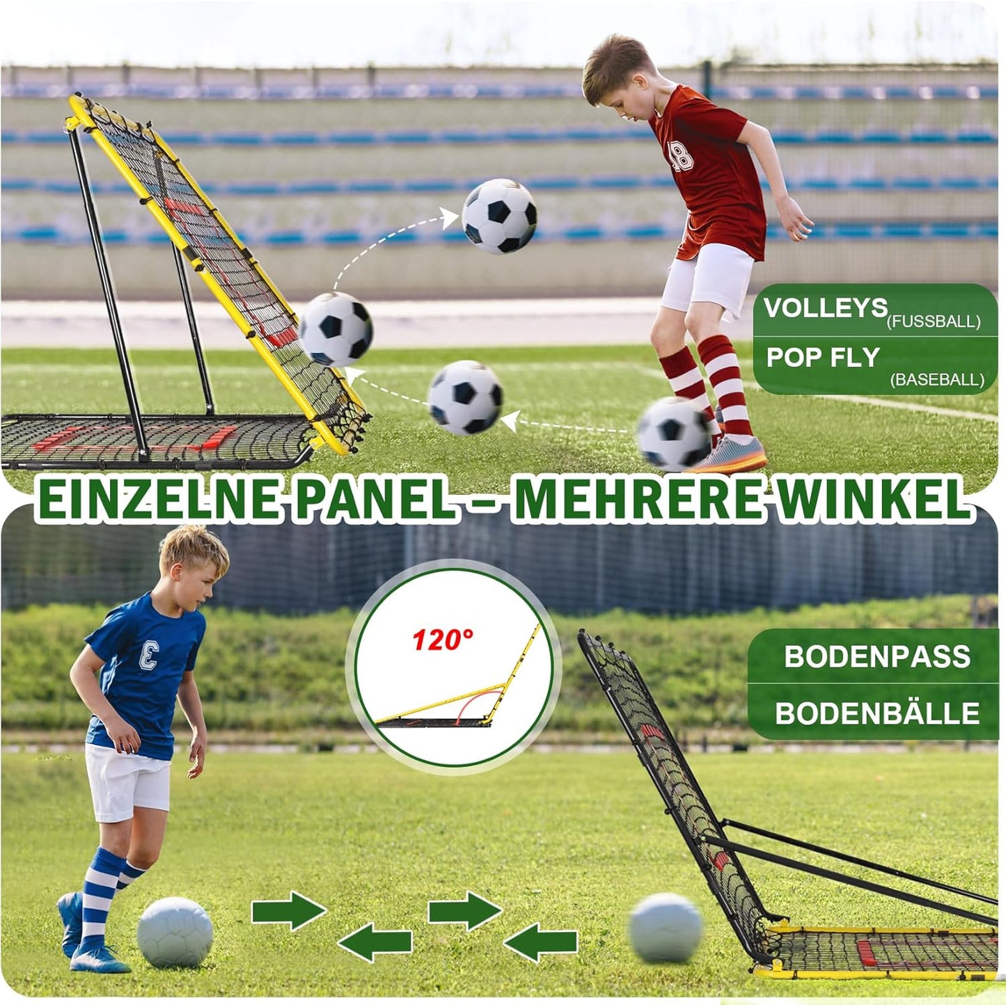 Verstellbarer Fussball Rebounder mit Zielzone 120x120 cm, 120x120cm Schwarz-Gelb-47in