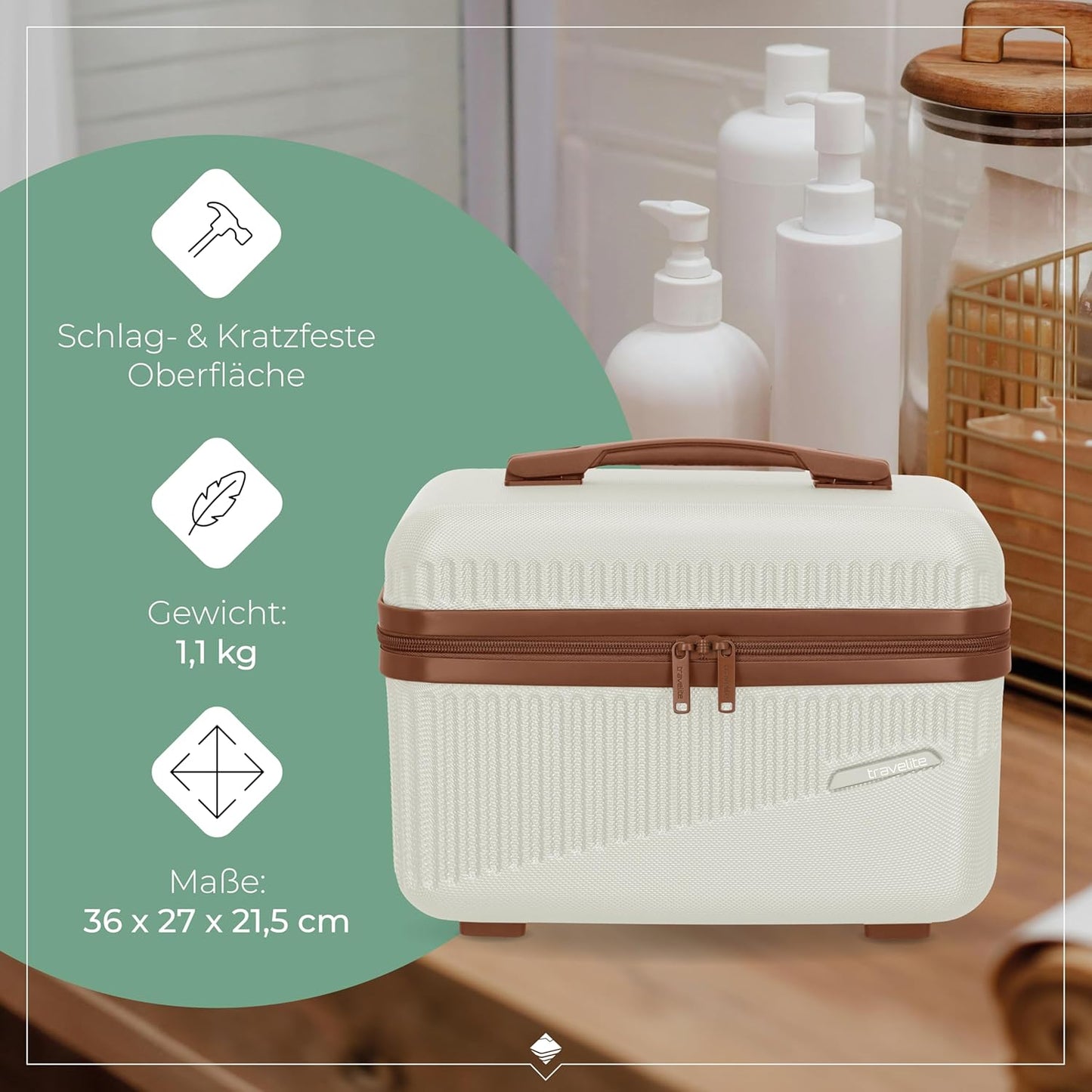 Kosmetikkoffer Bali, Weiß/Cognac Beautycase (36 cm)