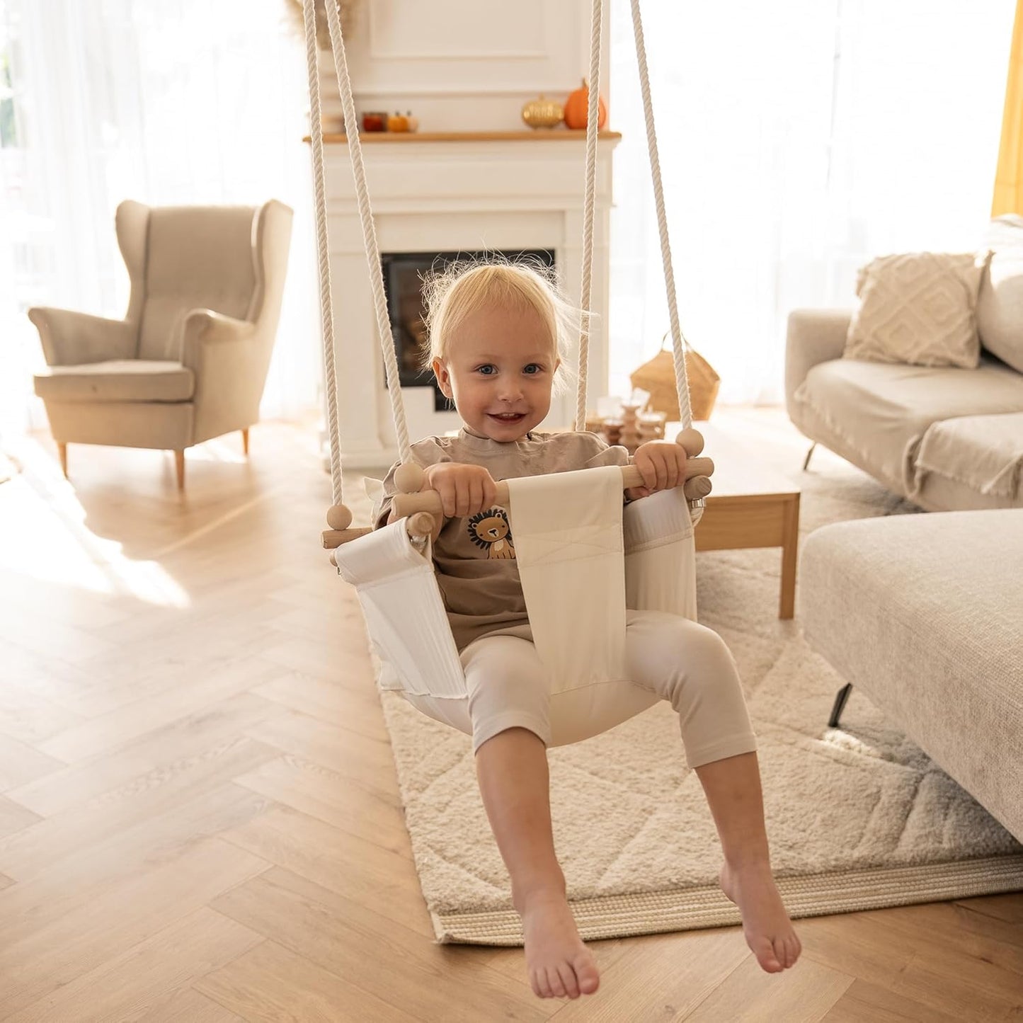 Babyschaukel aus Holz für Indoor-Nutzung, Grün