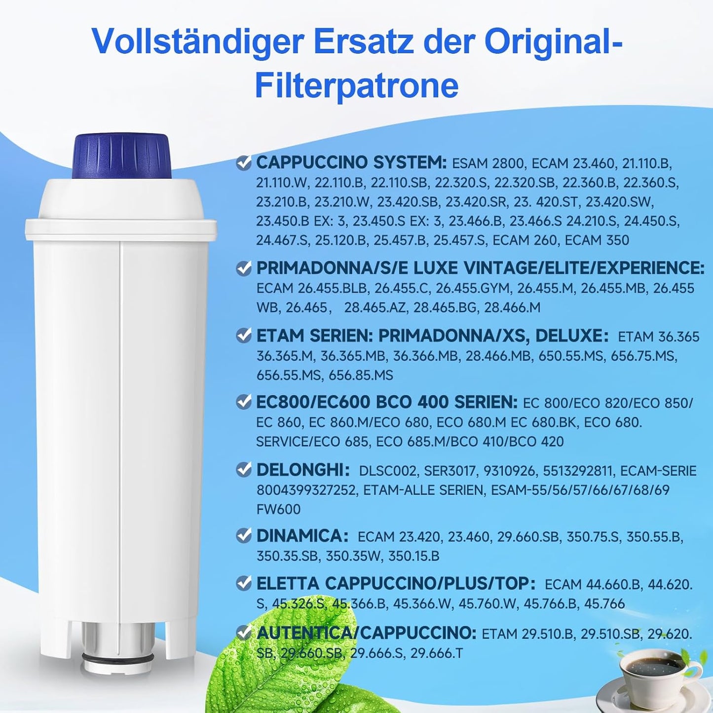 Ersatz-Wasserfilter für Delonghi Kaffeevollautomaten (6 Stück), 6