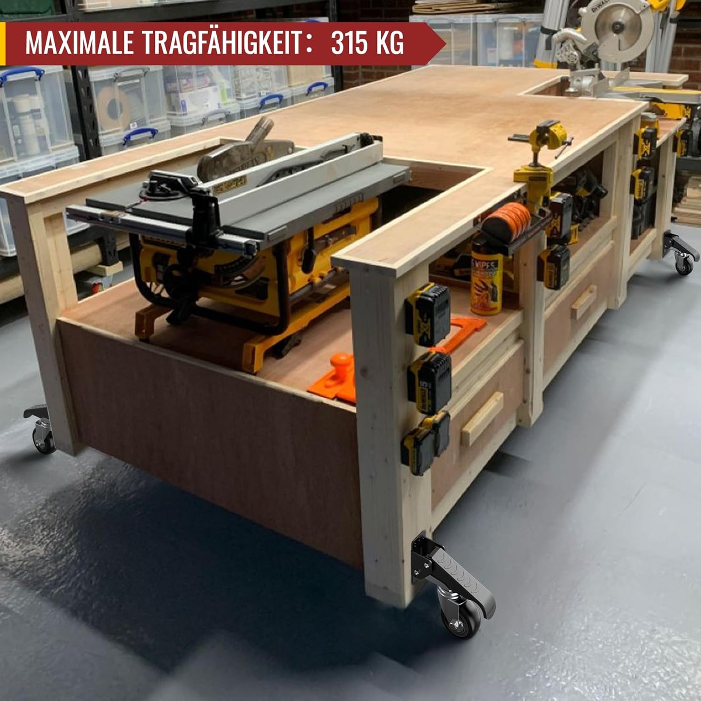 4-teiliges absenkbares Schwerlastrollen-Set, 315 kg