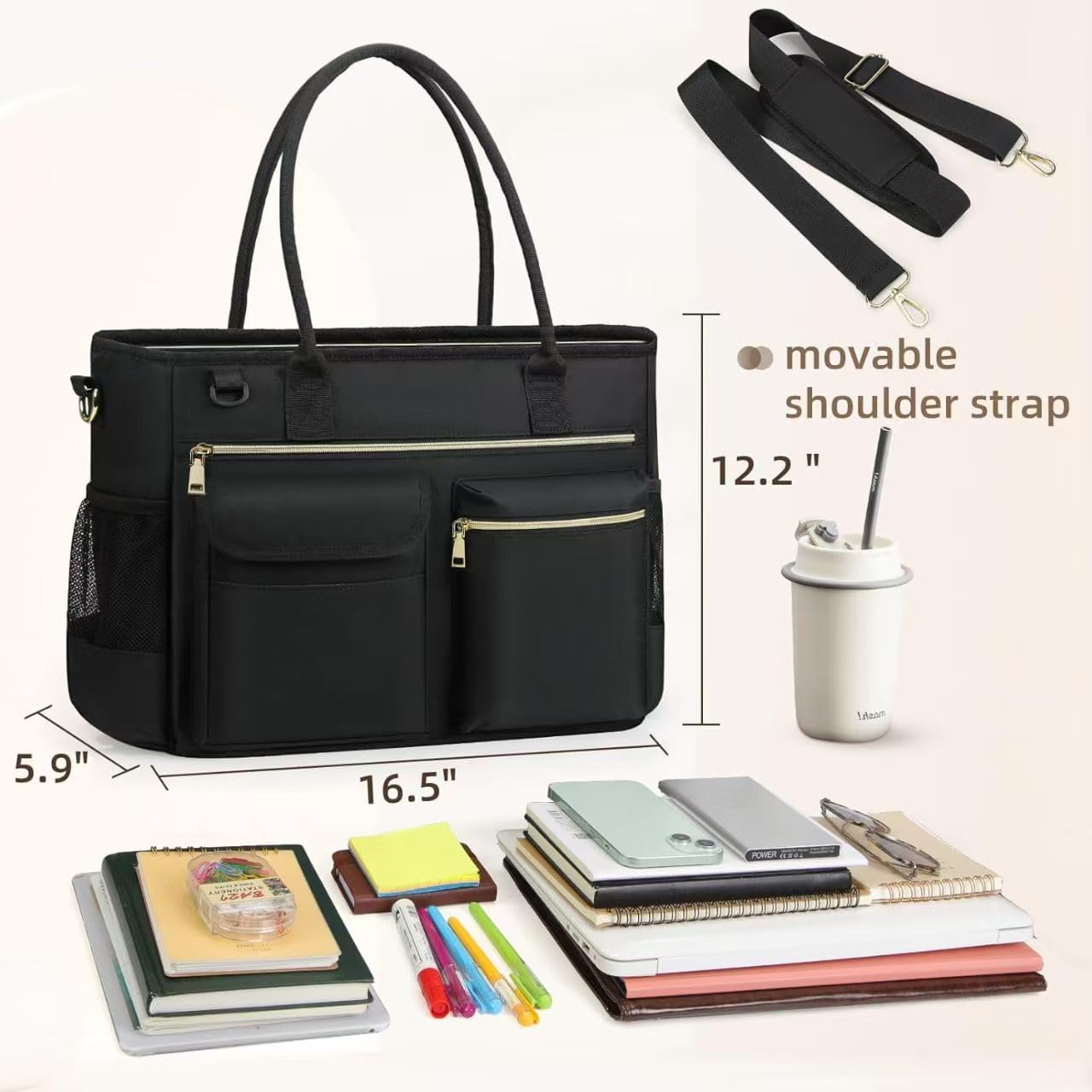 Arbeitstasche mit Laptopfach, Schwarz