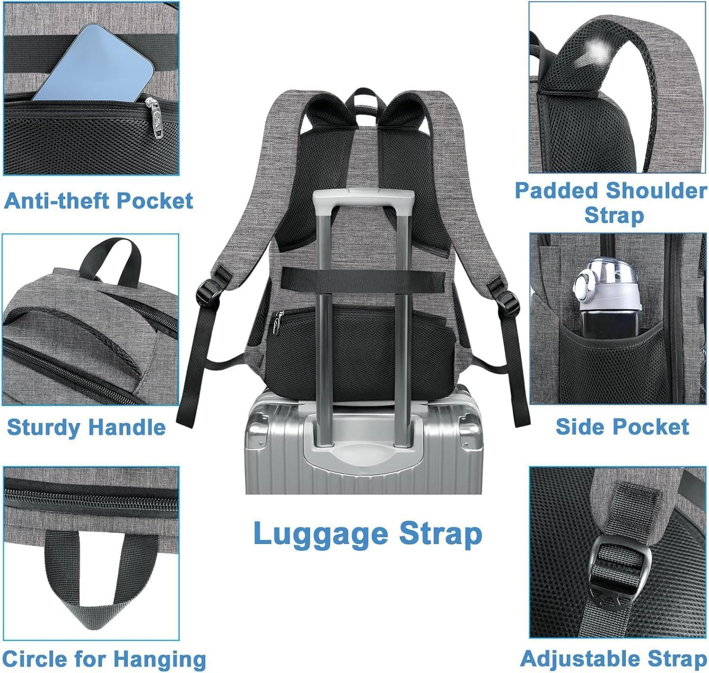Laptop-Rucksack mit Kühlfach und USB-Anschluss, L Grau