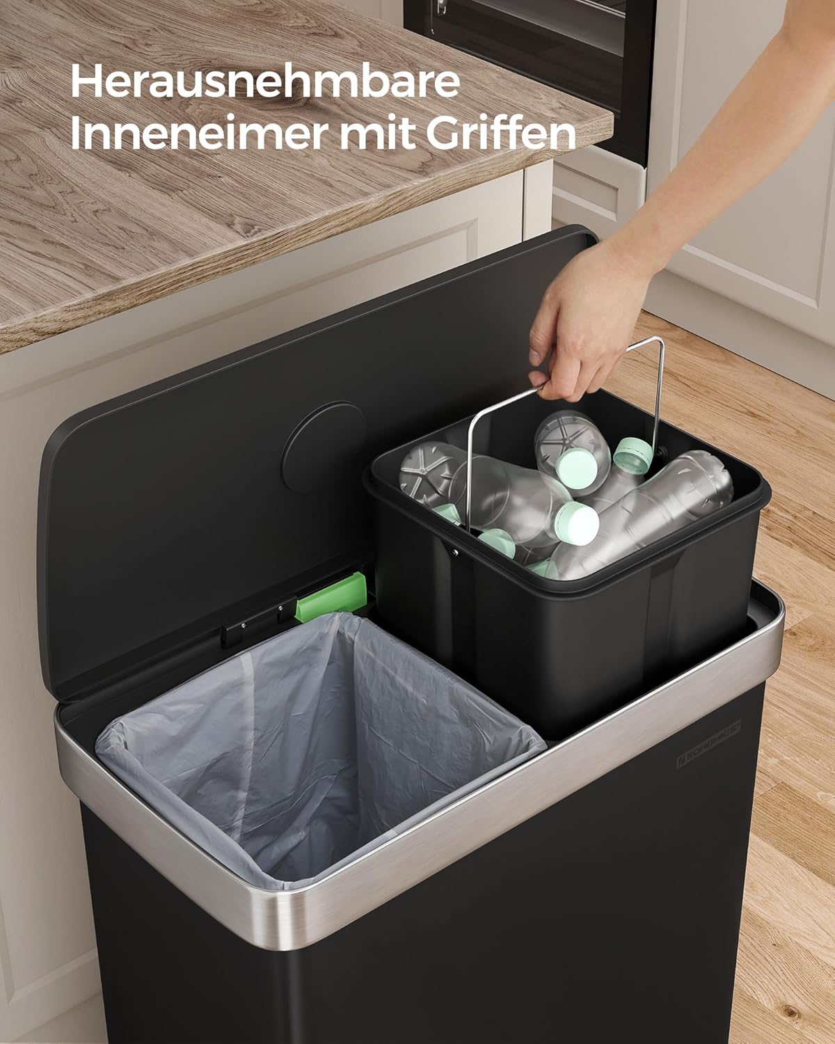 Softclose Mülltrennsystem 2 x 30 Liter, Rabenschwarz