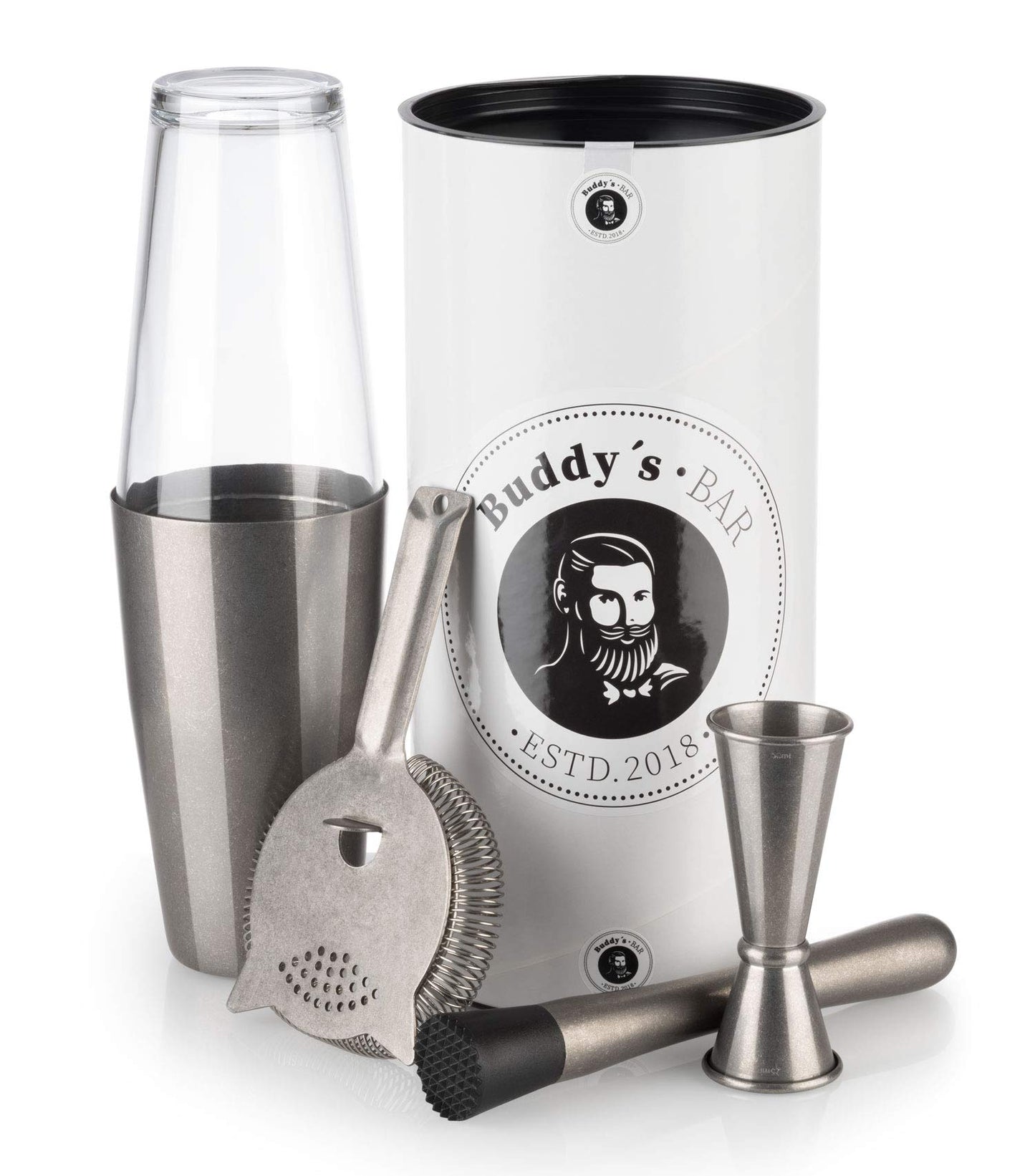 Cocktail Set, Edelstahl Antik