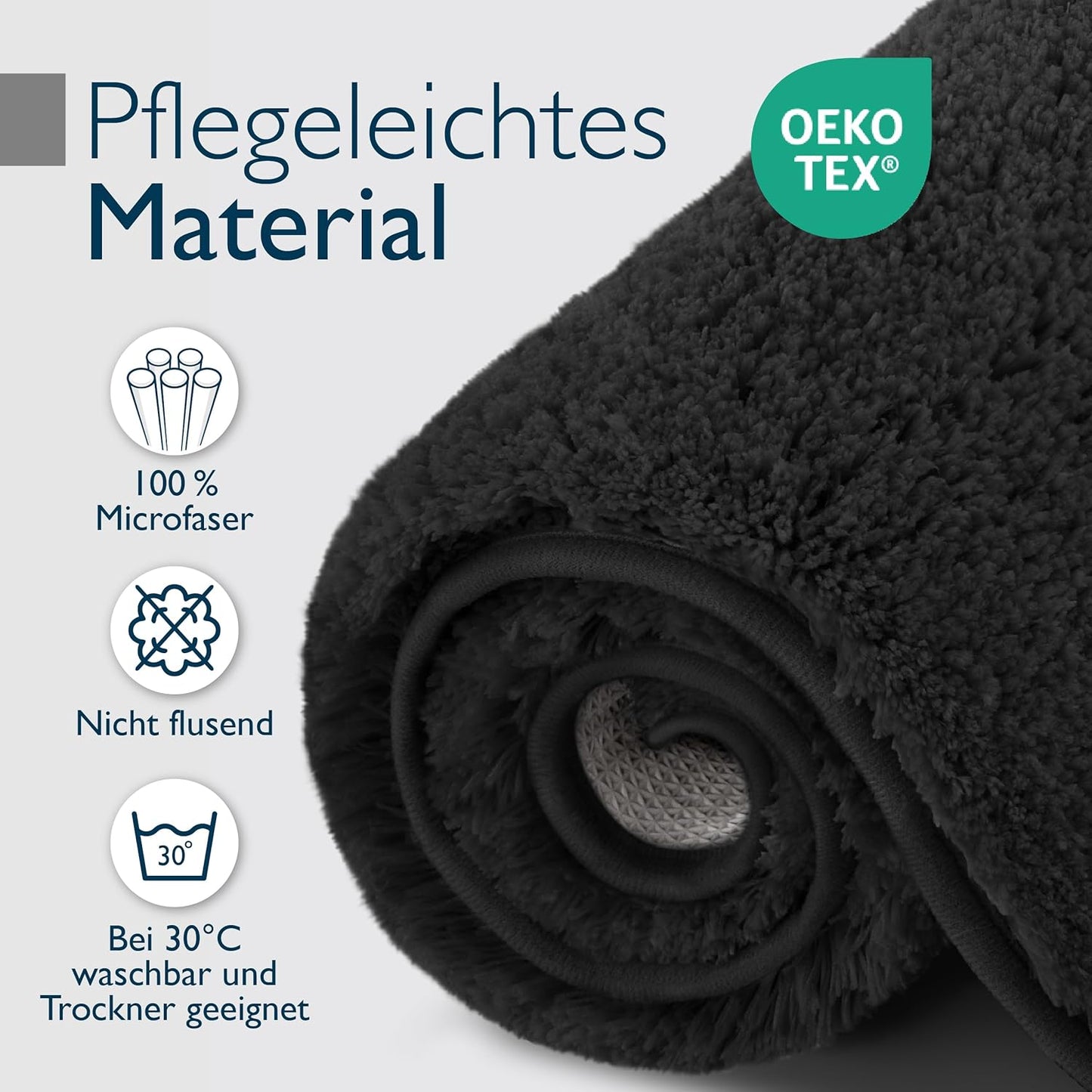 Rutschfeste Badematte, Fussbodenheizung geeignet, 70 x 120 cm, 70 x 120 cm Schwarz