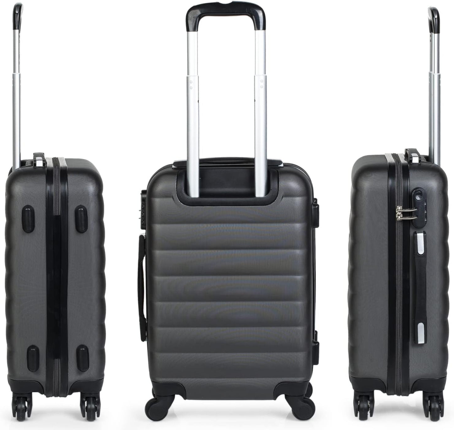 Koffer-Set mit Rollen (3-teilig) Hartschale für Reisen, Antrazit S + M + XS