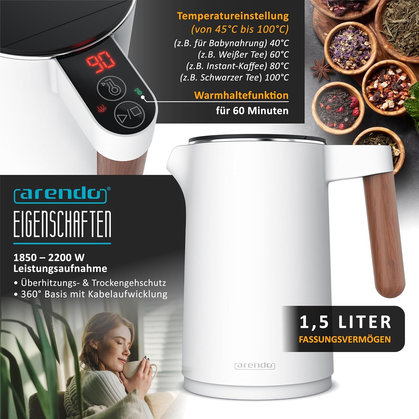 Wasserkocher-Toaster-Set mit Temperatureinstellung, B: Set 1
