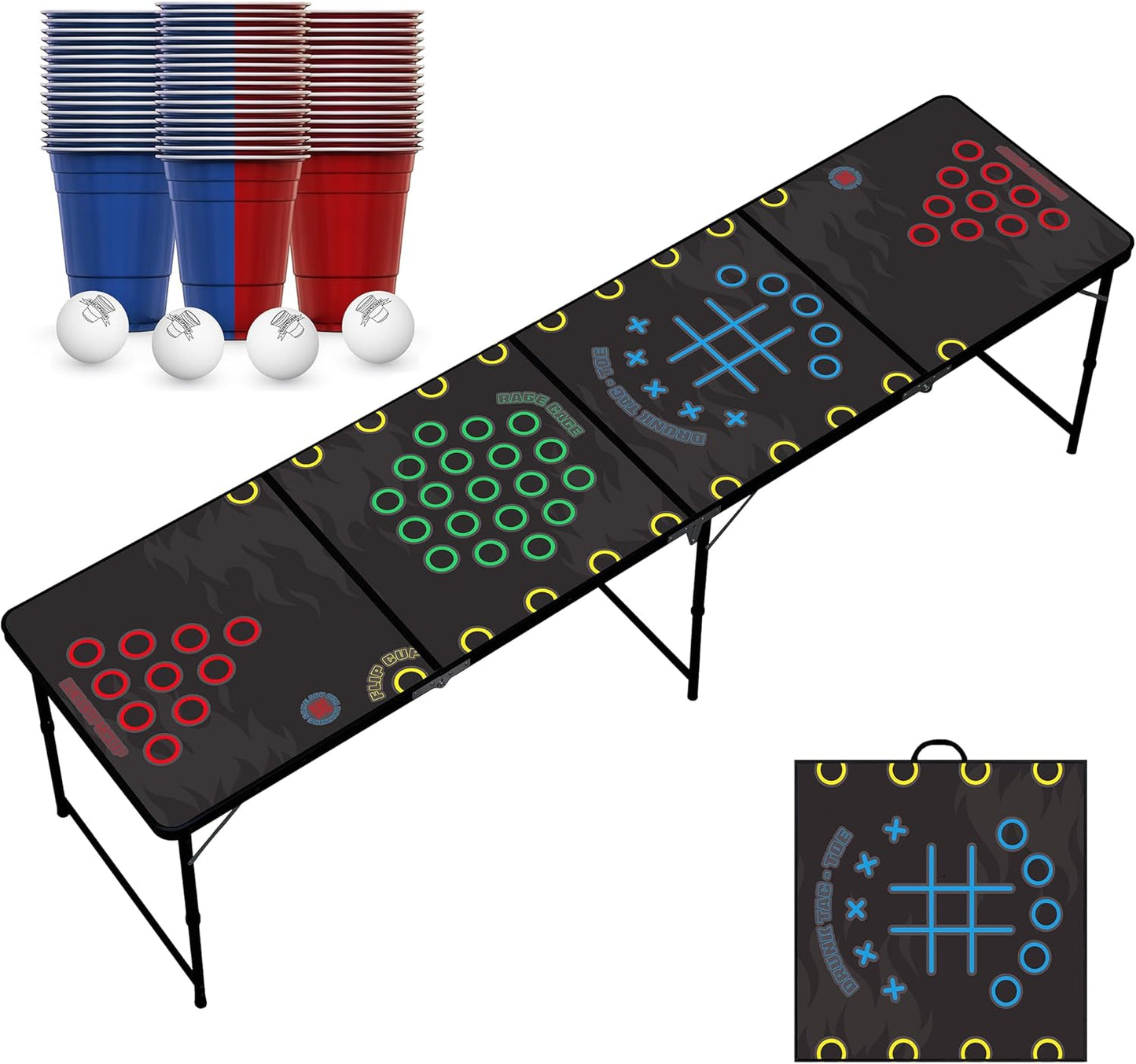 Beer-Pong-Set 4-in-1, Tisch, Becher & Bälle