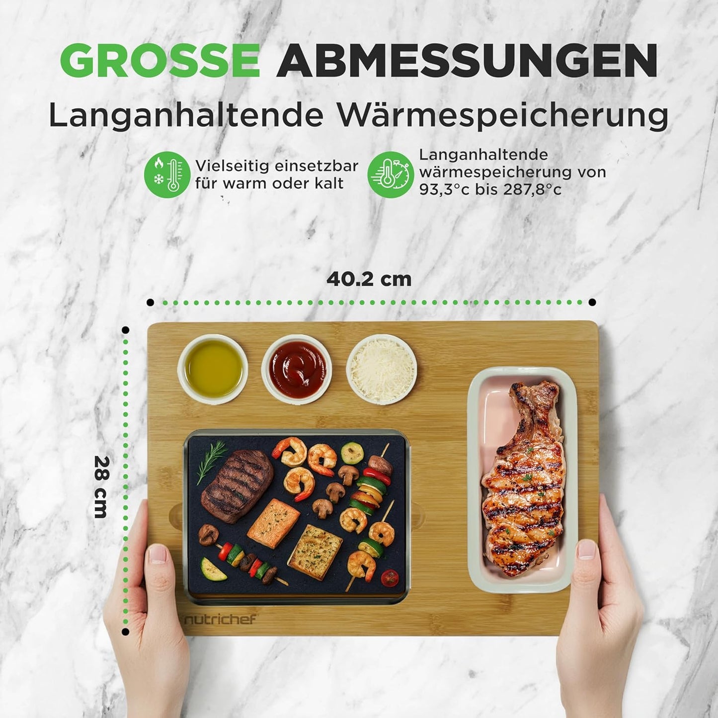 Heisser Stein Tischgrill-Set, Rechteck + Keramikteller