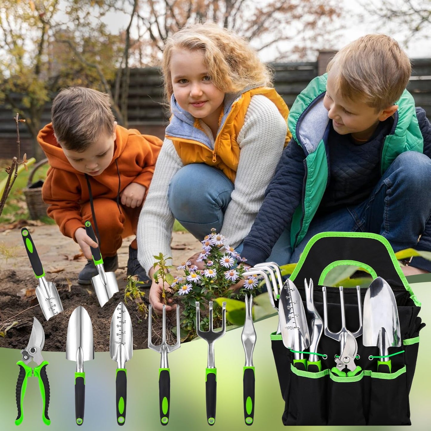 9-teiliges Gartenwerkzeug Set mit Aufbewahrungstasche