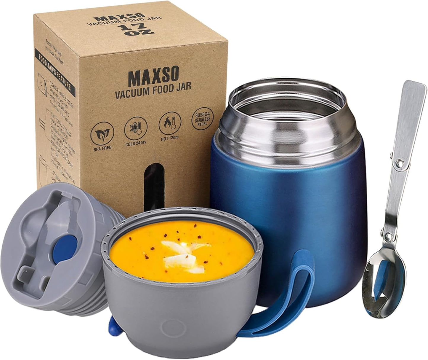 Thermobehälter mit Besteck, Blau 500 ml