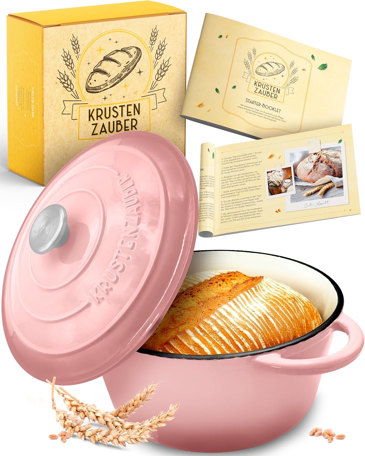 Schmortopf mit Deckel, backofengeeignet, Emaille Topf 4,7l - Rosa - Einzeln