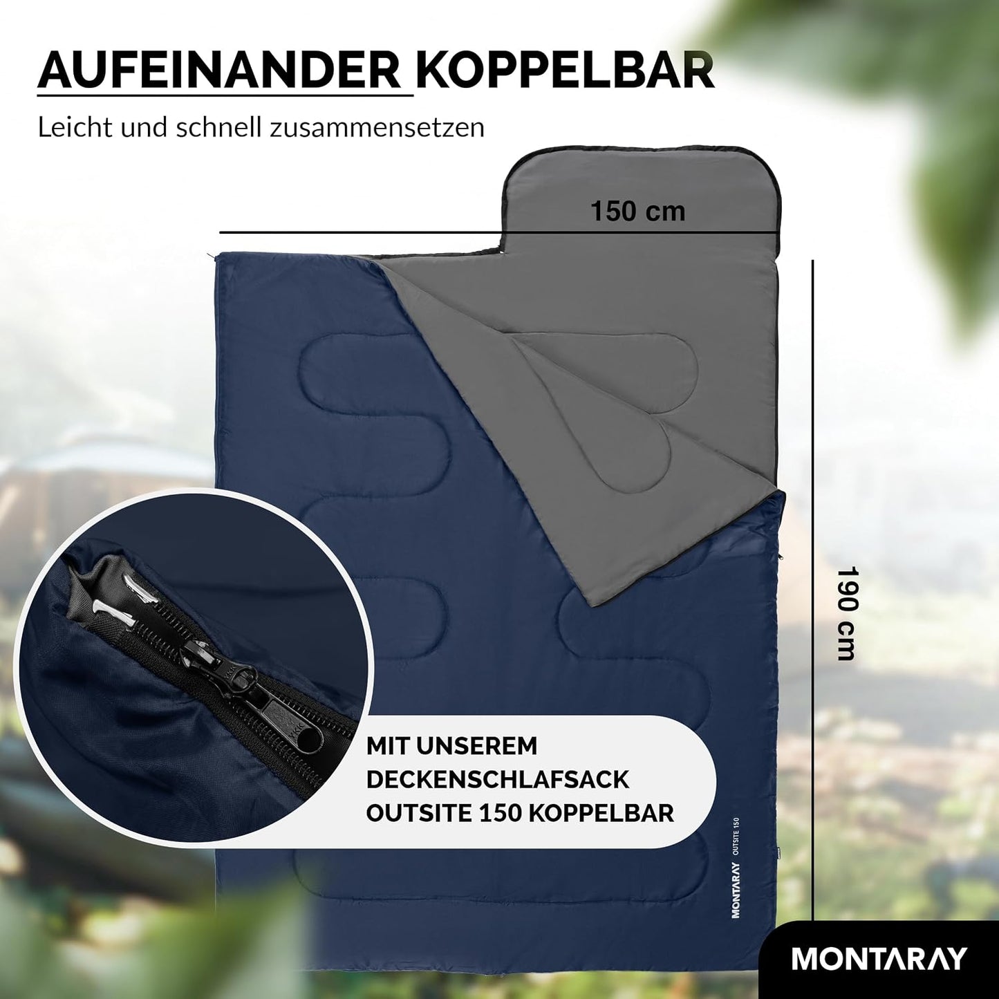 Deckenschlafsack mit Kapuze, Blau 280GSM, mit Kapuze