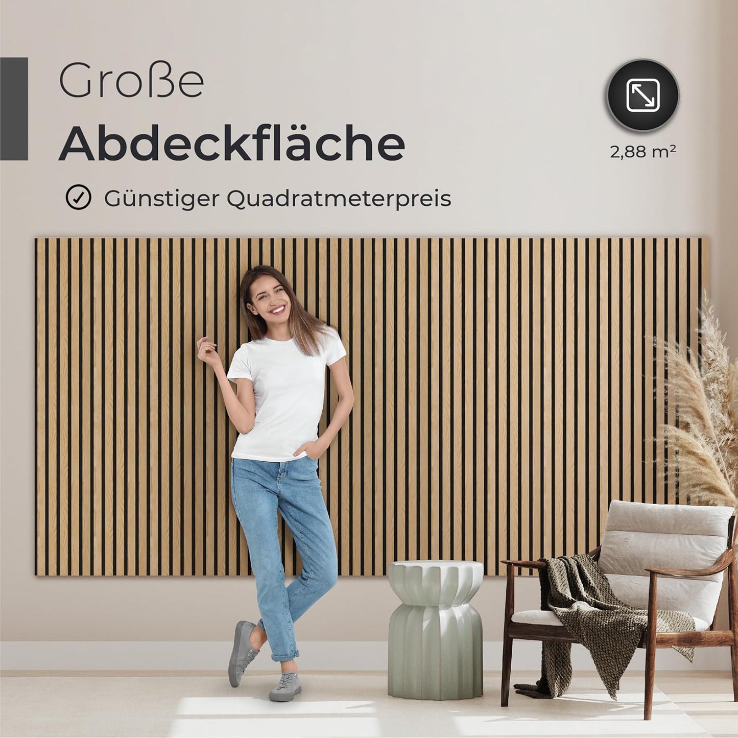 Akustik-Wandpaneele-Set, 120x60cm 4 Stück / Eiche auf schwarzem Akustikfilz
