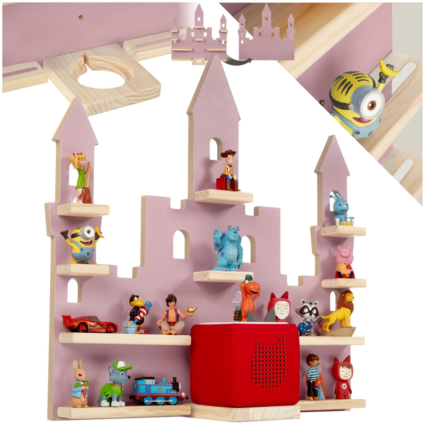 Holzregal für Toniefiguren, Märchenschloss Rosa
