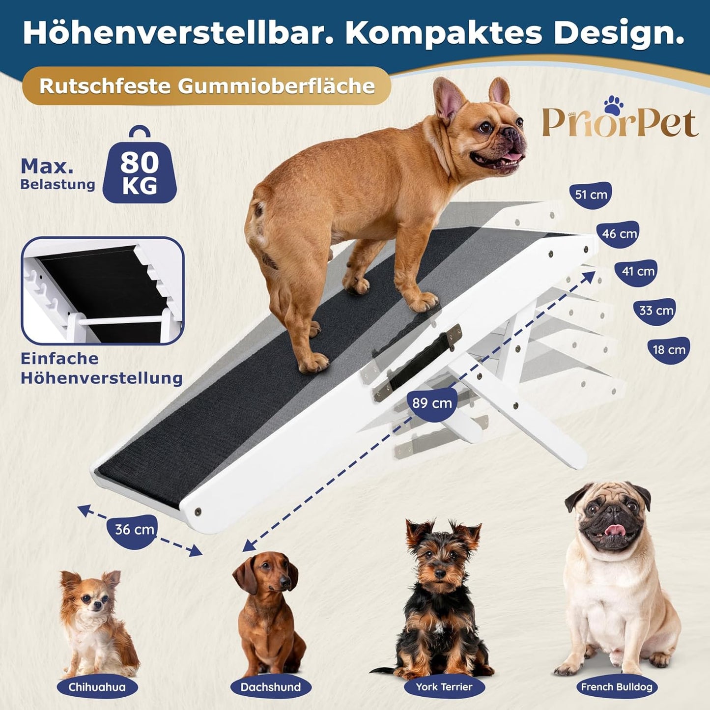 Klappbare Hunderampe, Snow Weiss