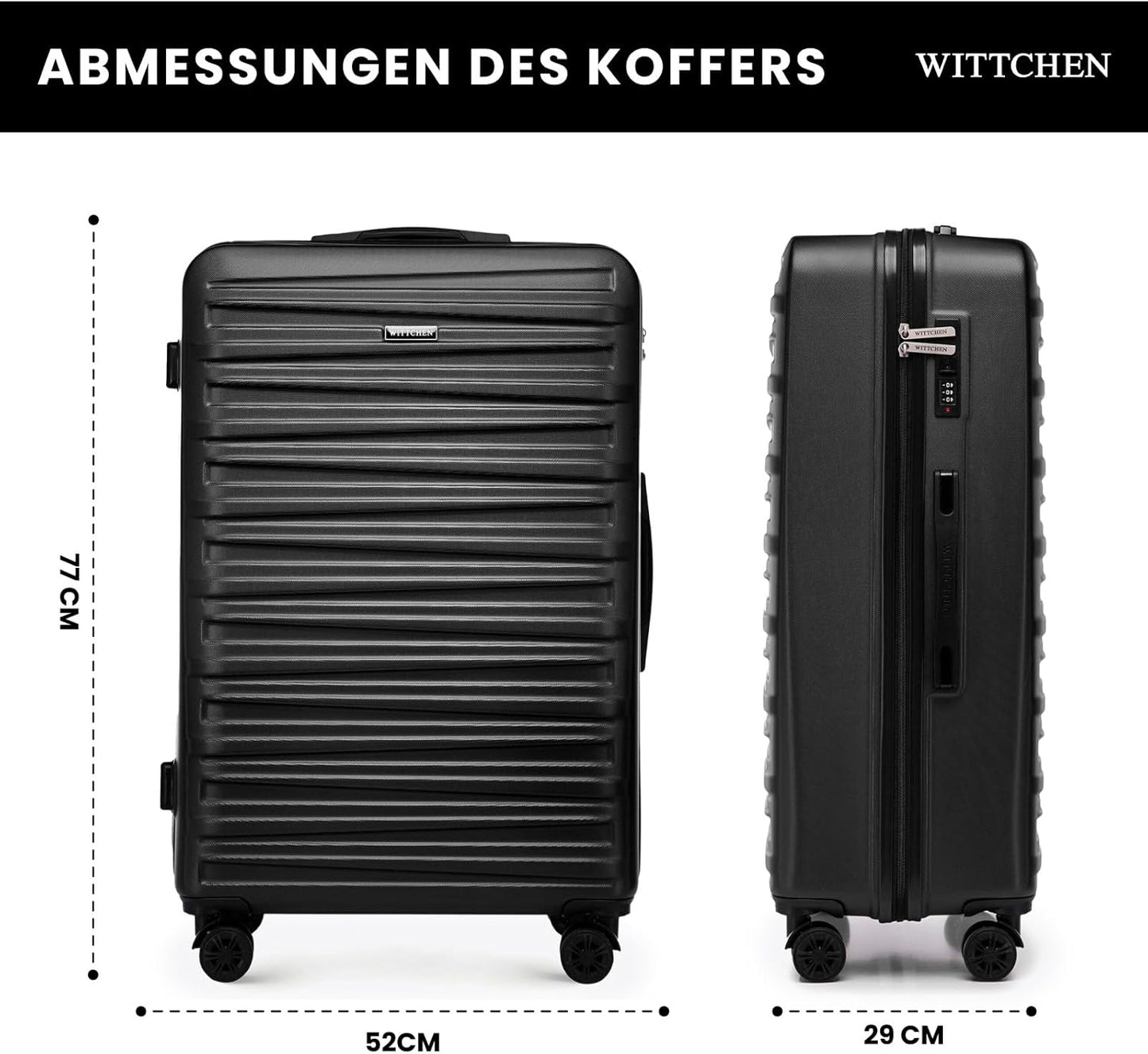 Grosser Hartschalenkoffer mit 4 Rollen und Schloss, Grosser Koffer Schwarz