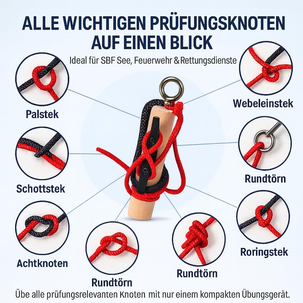 Knoten Übungsset für Bootsführerschein & Feuerwehr, Schwarz/Rot