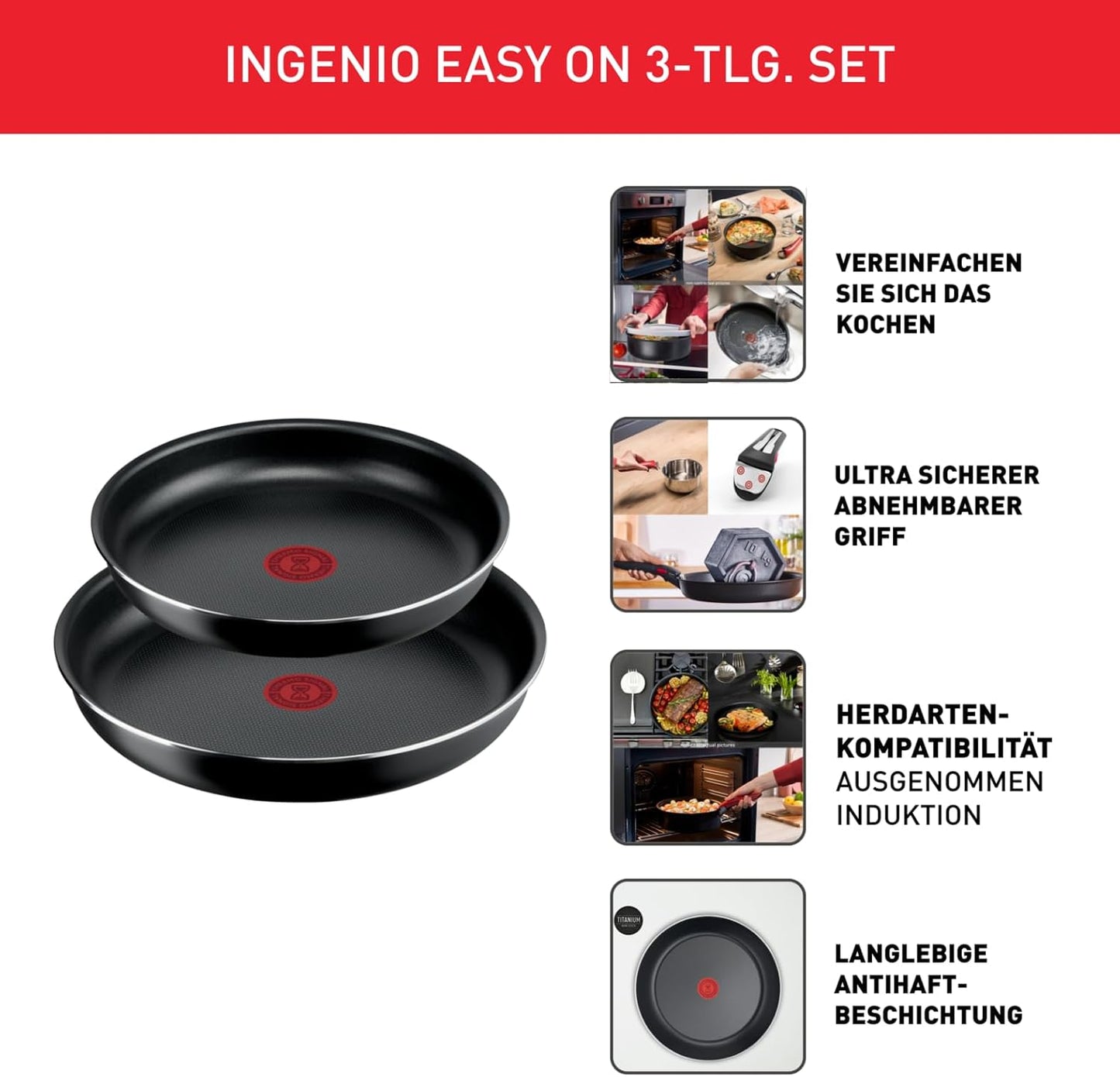 Ingenio Easy On Pfannenset, 3-tlg. Pfannen-Set