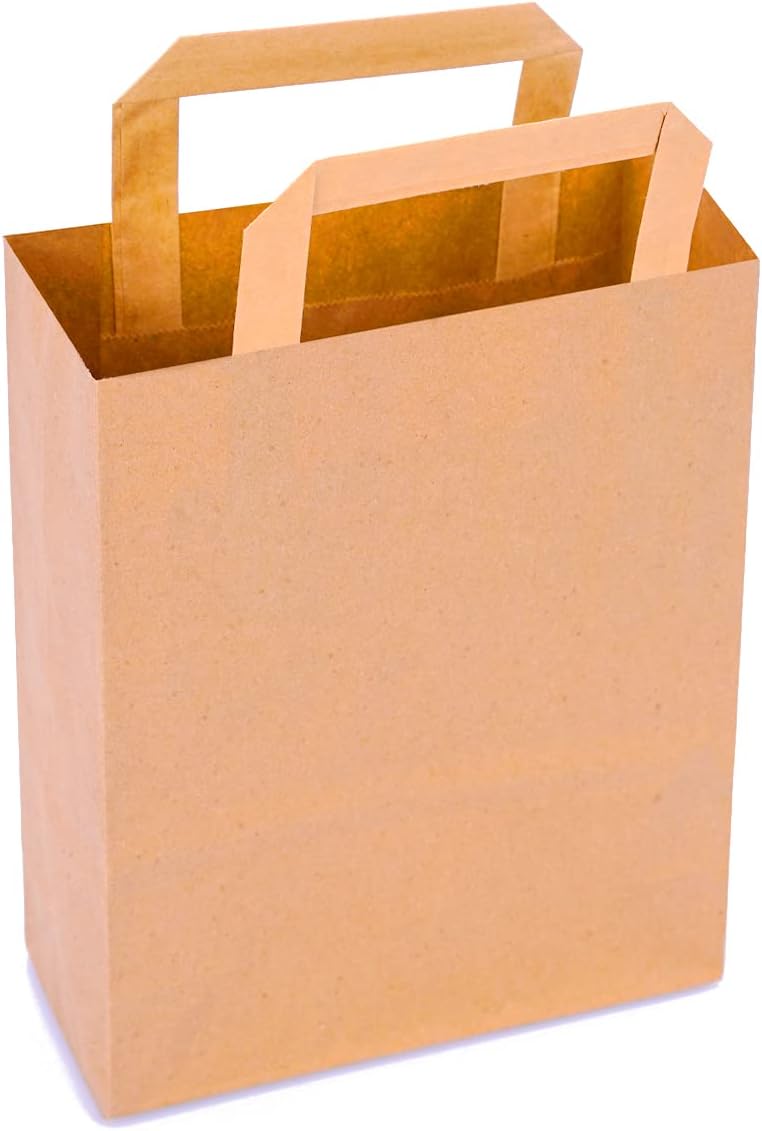 Papiertragetaschen mit Flachhenkel (250 Stück), 22 x 18 x 8cm Braun