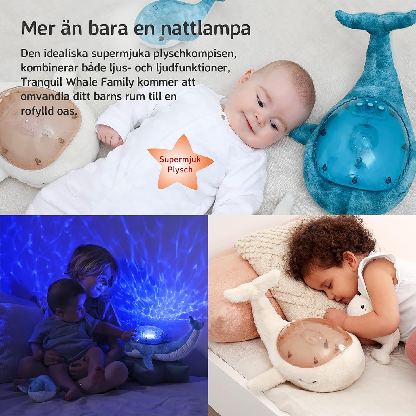 Nachtlicht Meeresbodenprojektor mit Geräuschen, Tranquil Whale Family – Weiss Einheitsgrösse